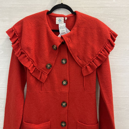 HWR Red Oversized Ruffle Collar Long Jacket Large