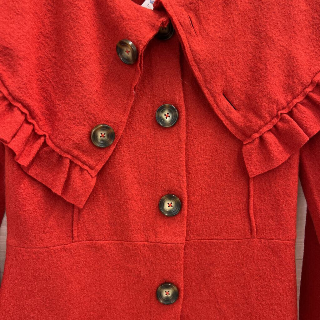 HWR Red Oversized Ruffle Collar Long Jacket Large