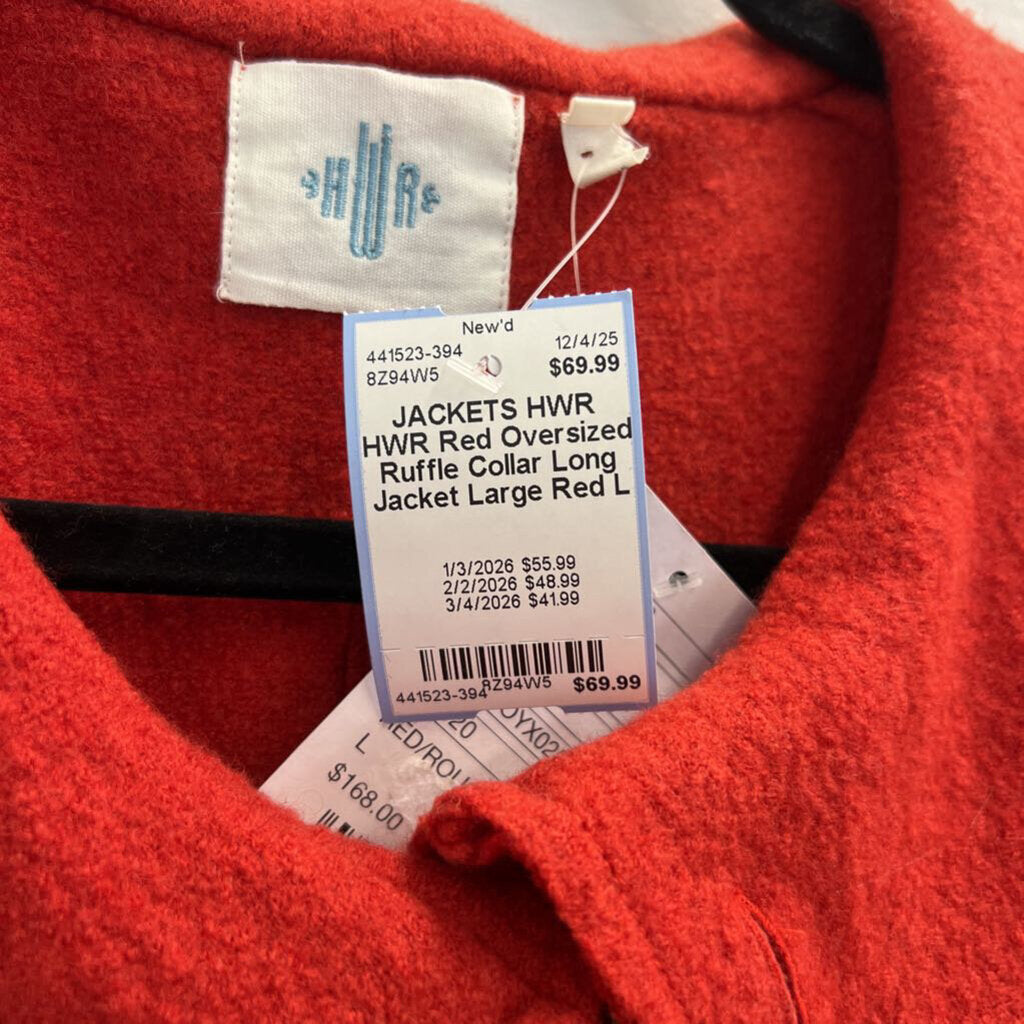 HWR Red Oversized Ruffle Collar Long Jacket Large