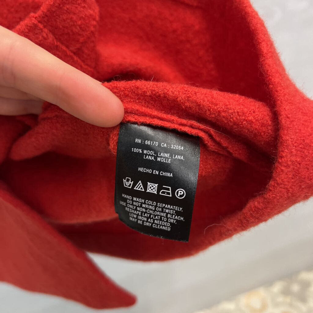 HWR Red Oversized Ruffle Collar Long Jacket Large