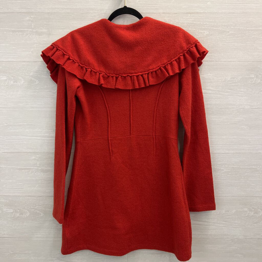 HWR Red Oversized Ruffle Collar Long Jacket Large