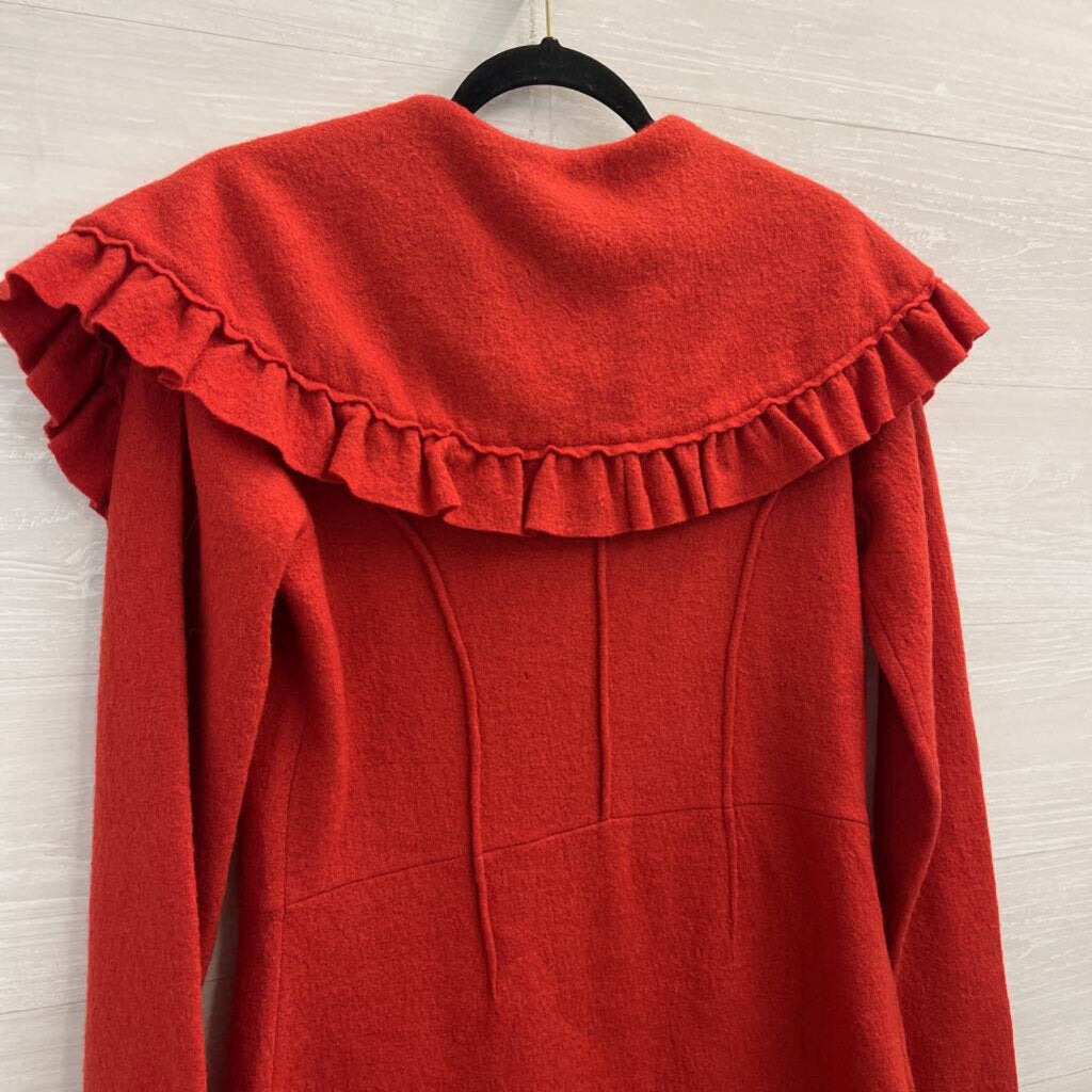 HWR Red Oversized Ruffle Collar Long Jacket Large
