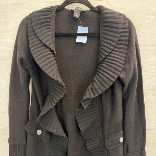 White House Black Market Black Ruffle Edge Open Front Sweater Medium
