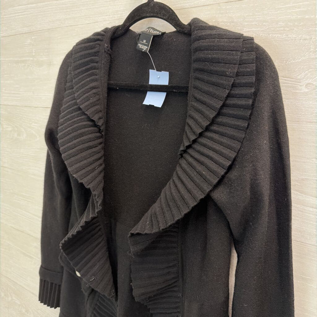 White House Black Market Black Ruffle Edge Open Front Sweater Medium