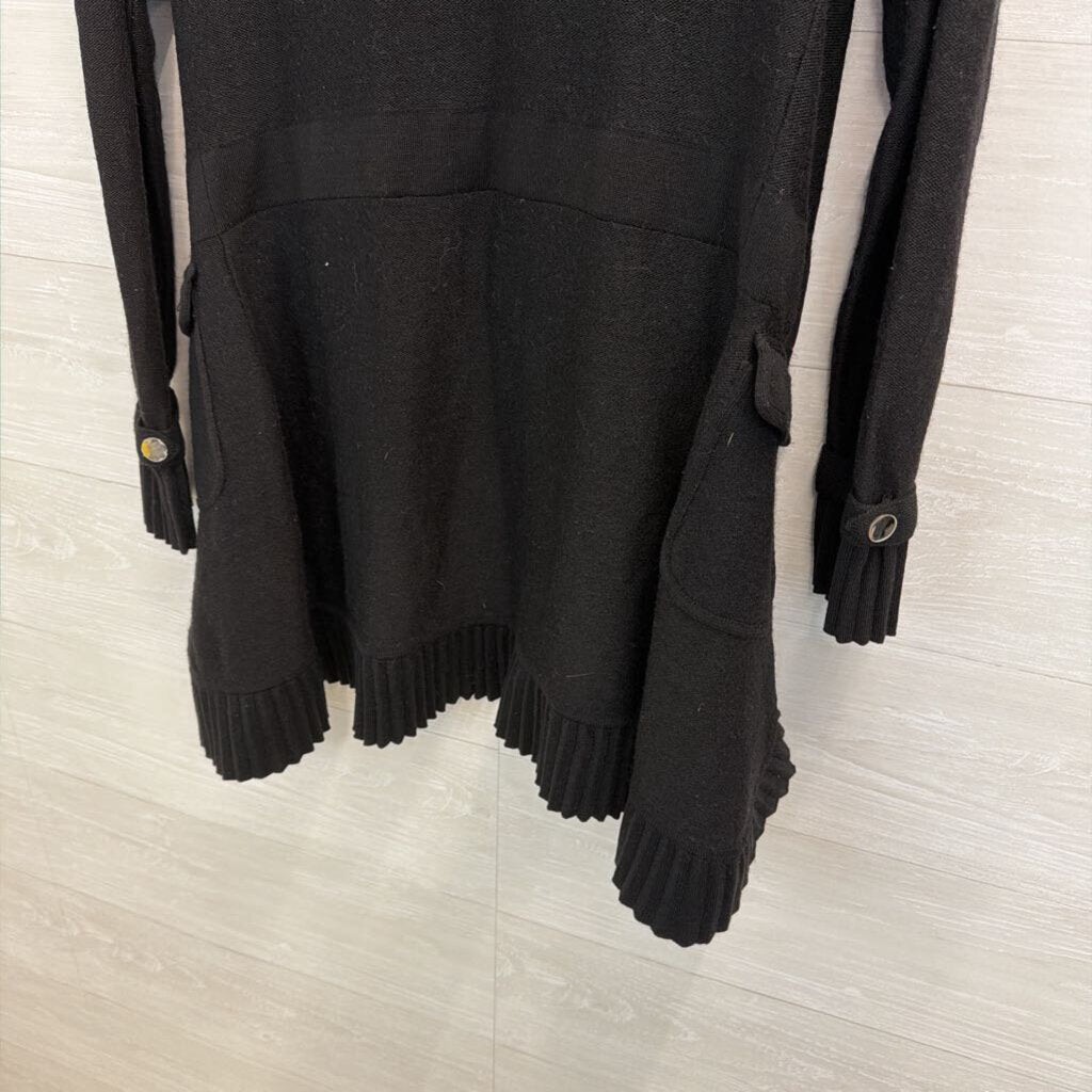 White House Black Market Black Ruffle Edge Open Front Sweater Medium