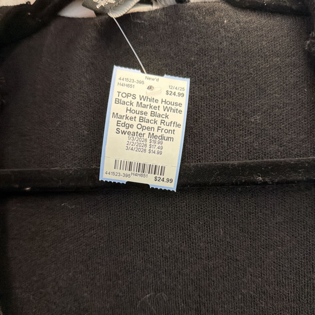 White House Black Market Black Ruffle Edge Open Front Sweater Medium