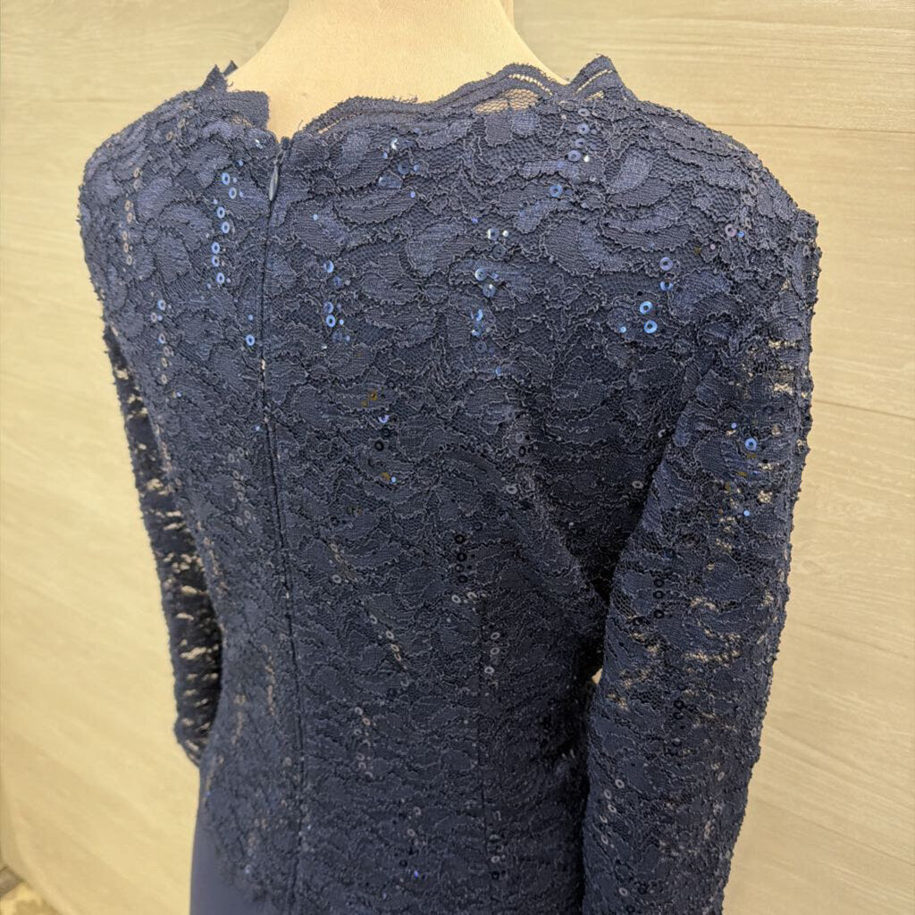 Alex Evenings Navy Lace Long Sleeve Top Mid Length Formal Dress 16