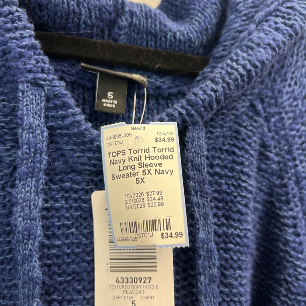 Torrid Navy Knit Hooded Long Sleeve Sweater 5X