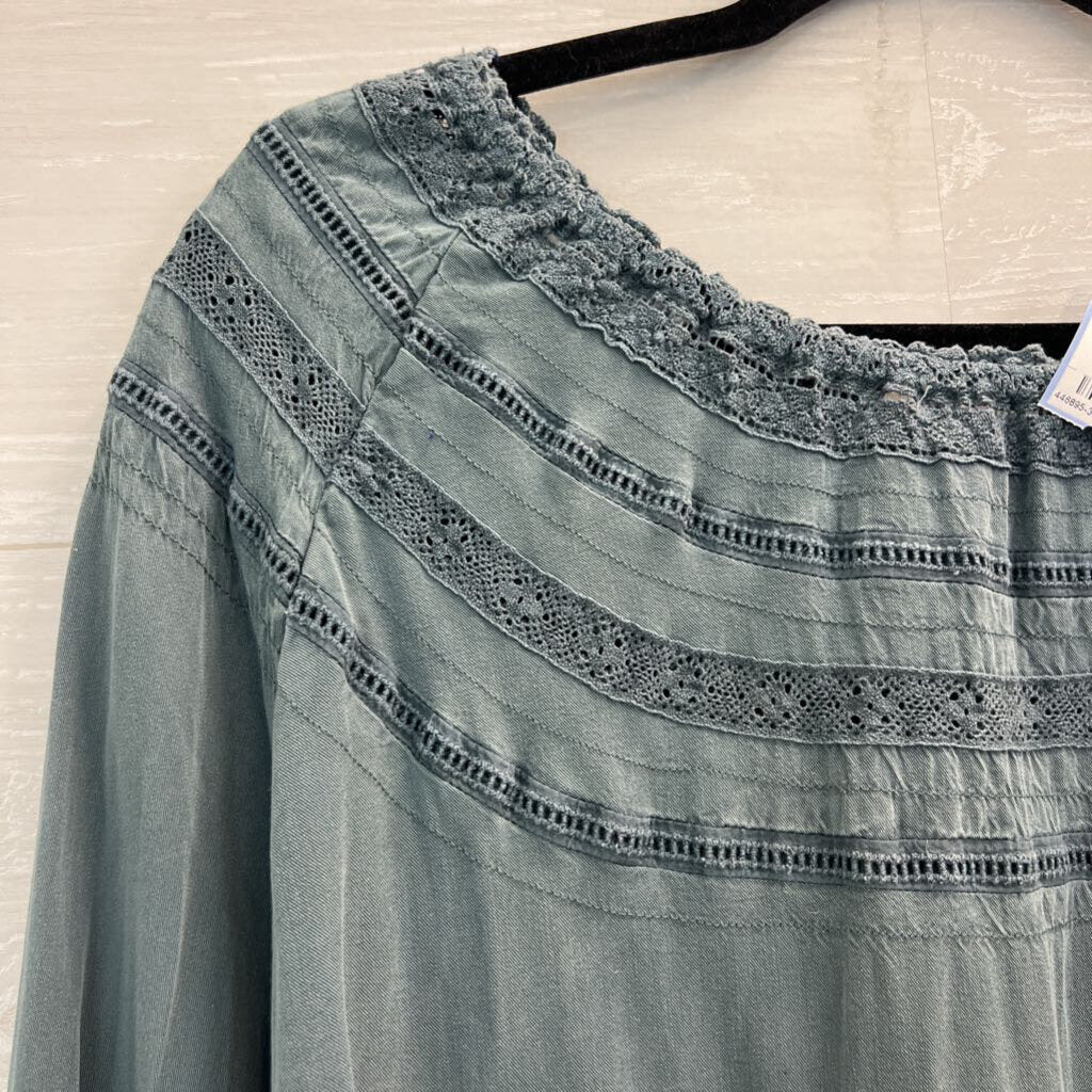 Torrid Blue Lace Detail Long Sleeve Top 3X