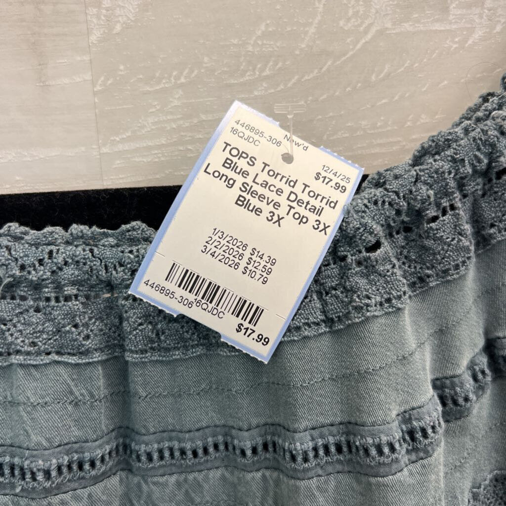 Torrid Blue Lace Detail Long Sleeve Top 3X