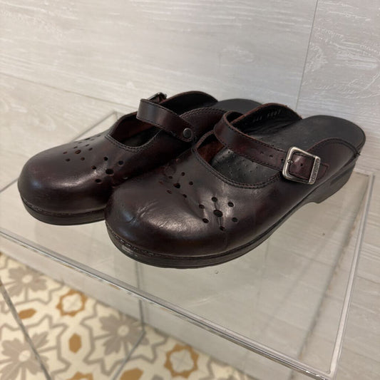 Dansko Brown Leather Mary Jane Slip On Clogs 42