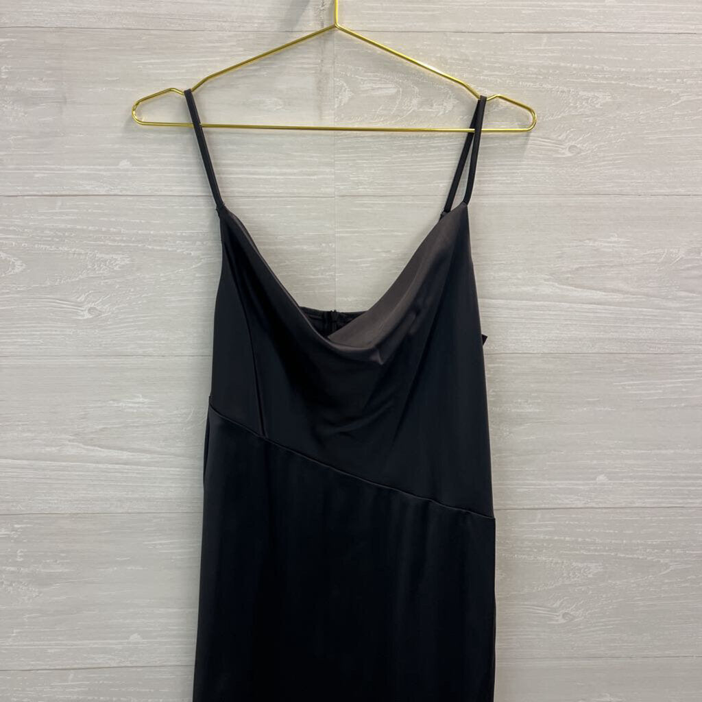 Black Silky Cowl Neck Midi Dress Medium