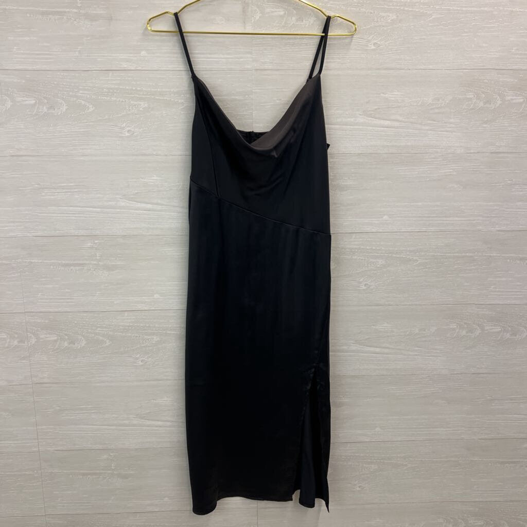 Black Silky Cowl Neck Midi Dress Medium