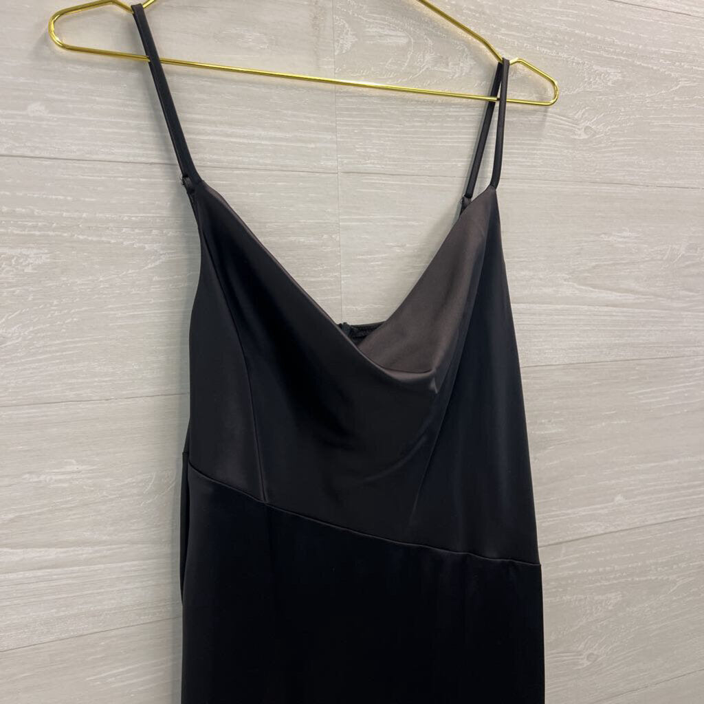 Black Silky Cowl Neck Midi Dress Medium