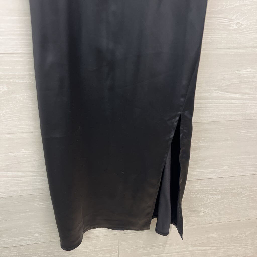 Black Silky Cowl Neck Midi Dress Medium