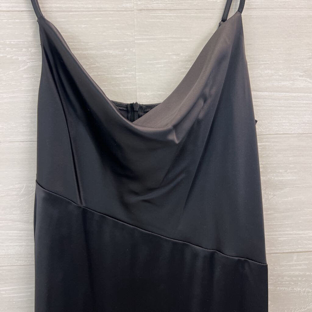 Black Silky Cowl Neck Midi Dress Medium