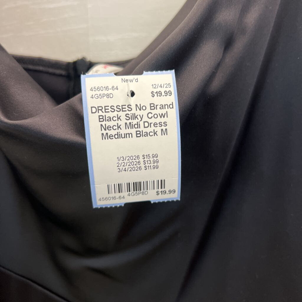 Black Silky Cowl Neck Midi Dress Medium