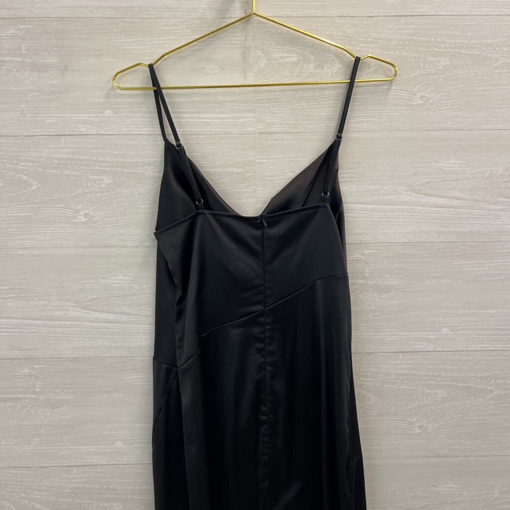 Black Silky Cowl Neck Midi Dress Medium