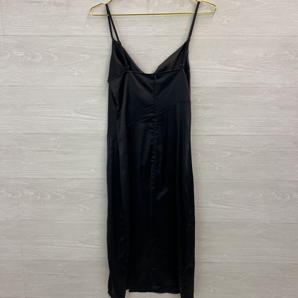 Black Silky Cowl Neck Midi Dress Medium