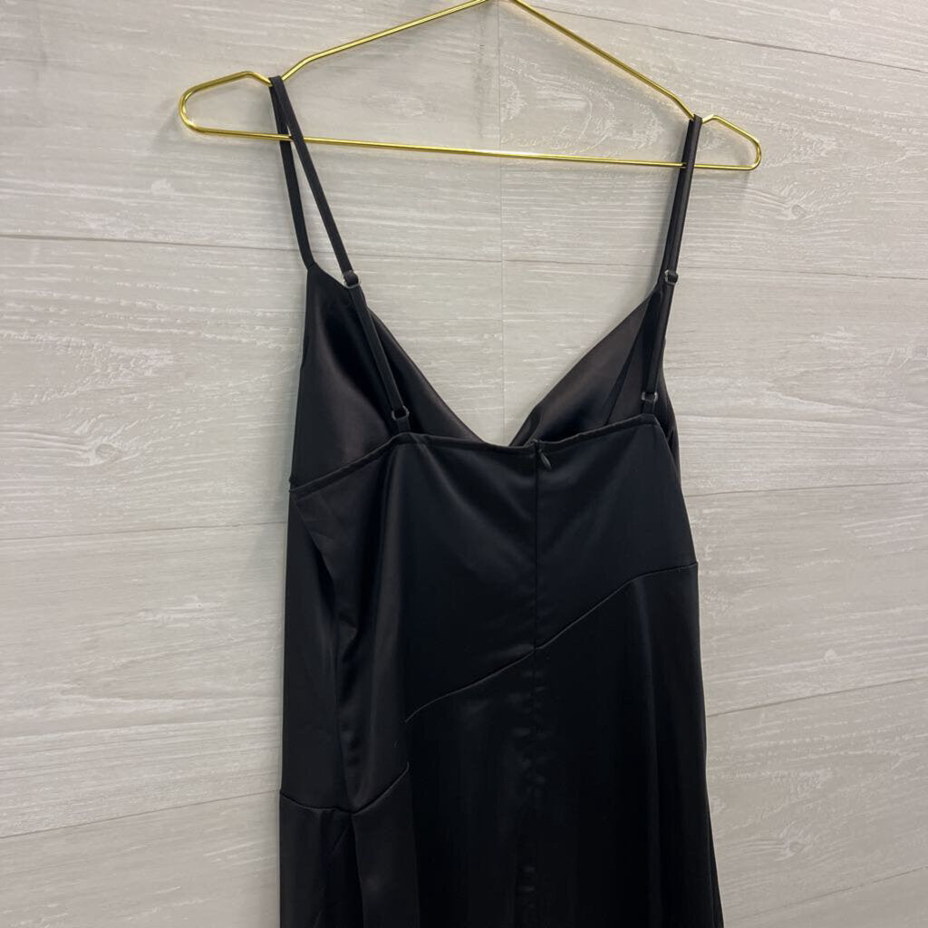 Black Silky Cowl Neck Midi Dress Medium