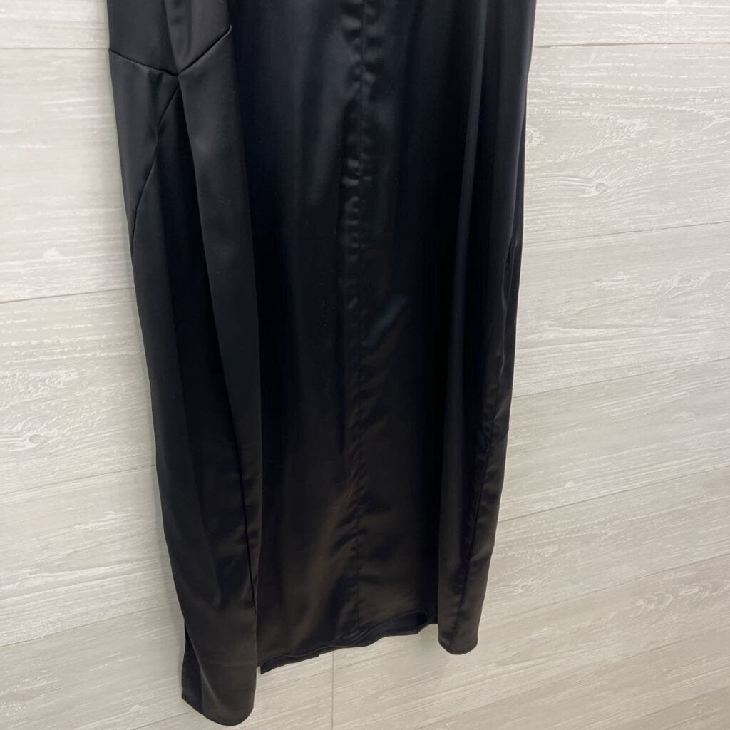 Black Silky Cowl Neck Midi Dress Medium