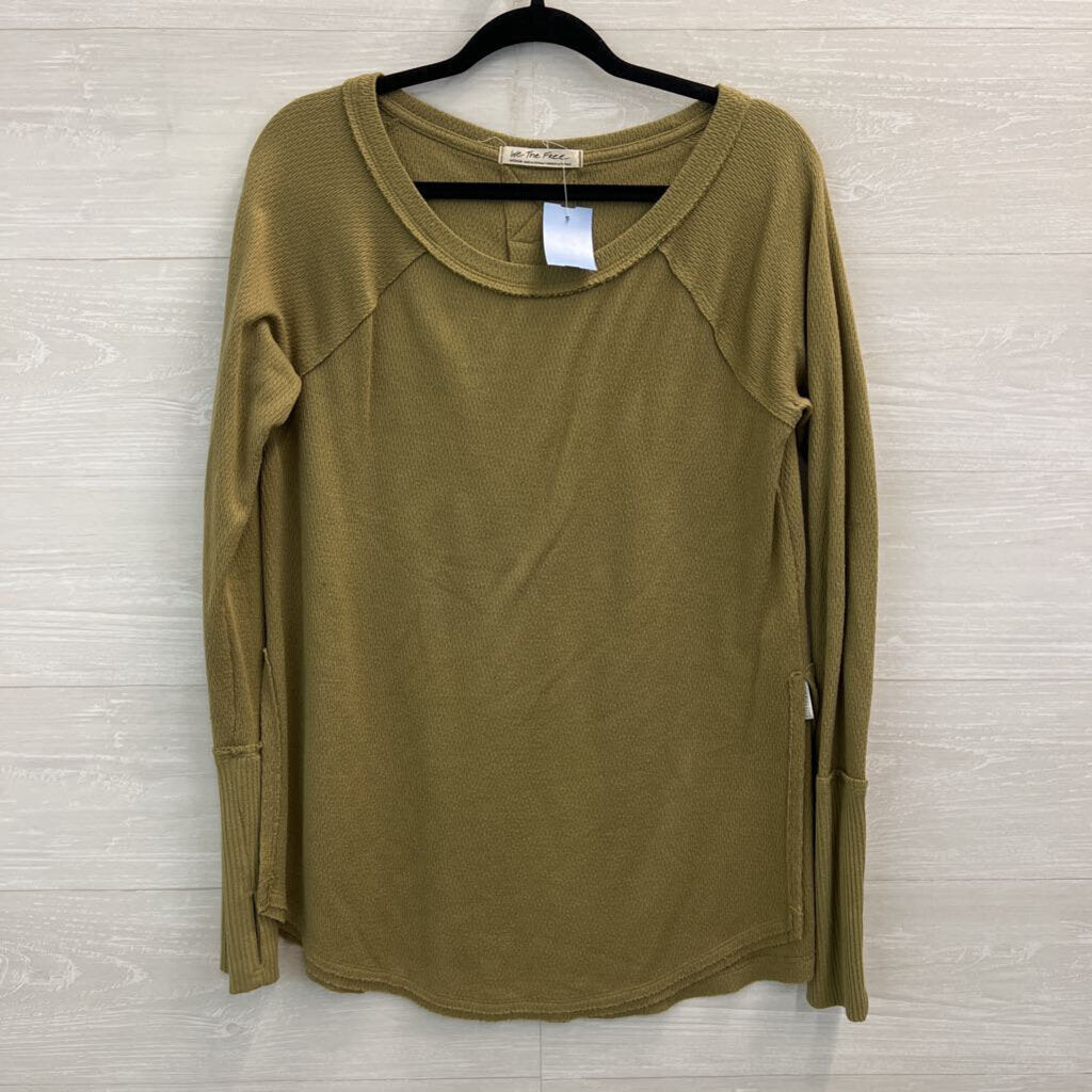 We The Free Green Textured Long Sleeve Top Medium