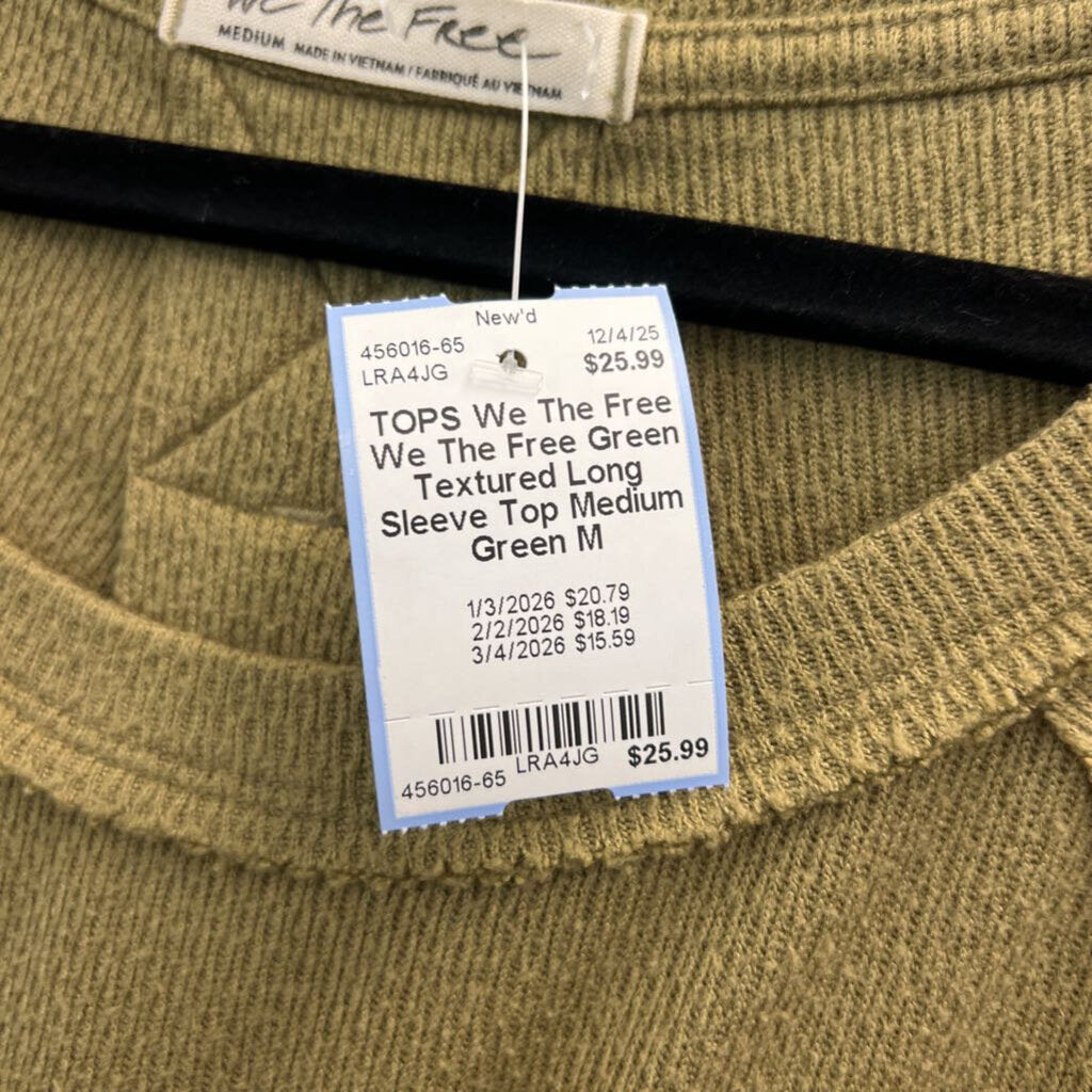 We The Free Green Textured Long Sleeve Top Medium