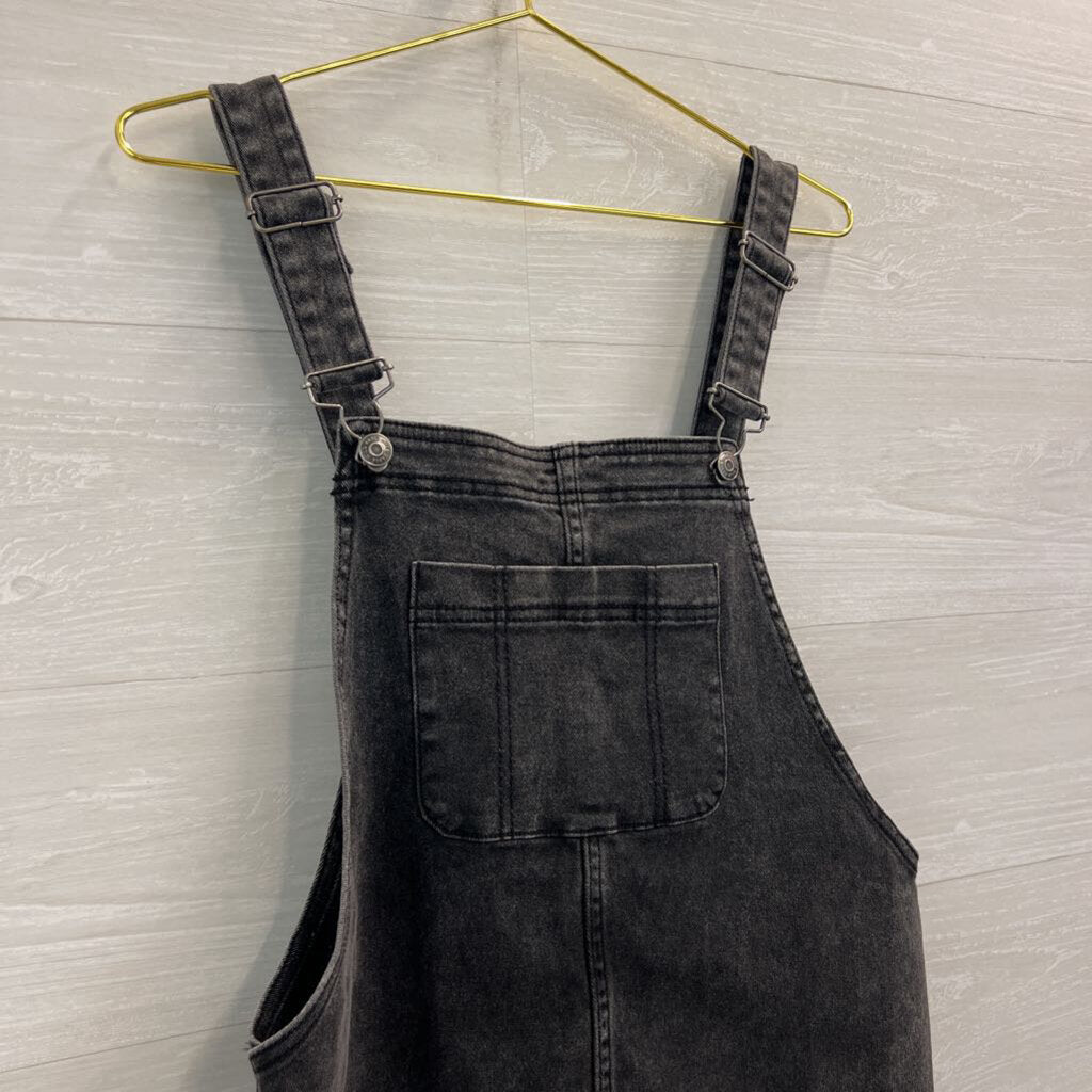 Black Denim Overall Dress Large