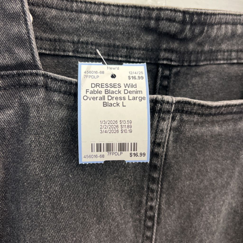 Black Denim Overall Dress Large