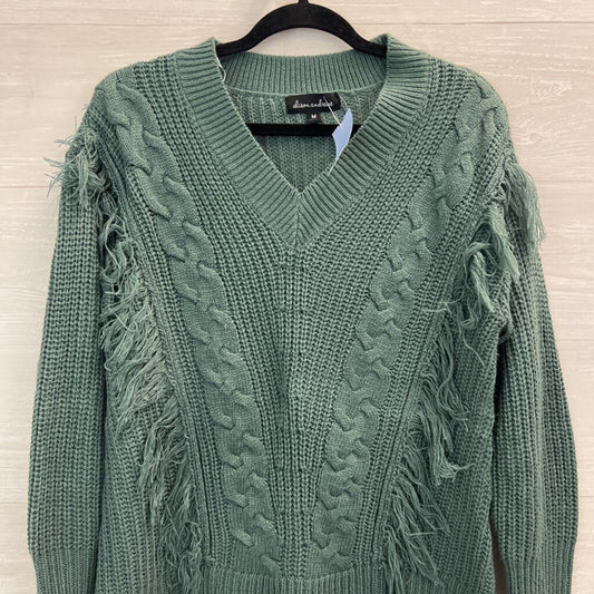 Alison Andrews Green Cable Knit Fringe Sweater Medium