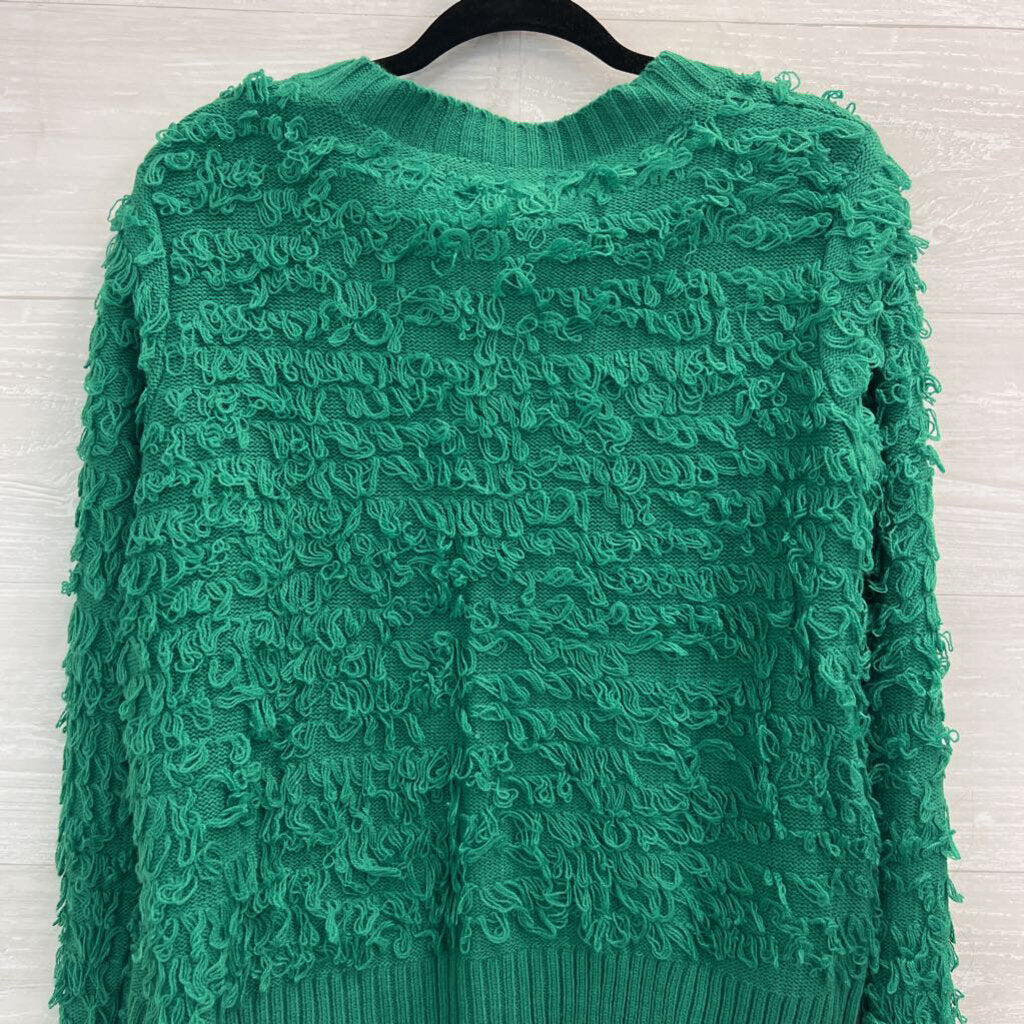 33 Degrees Green Textured Knit Ornament Cardigan Sweater Medium