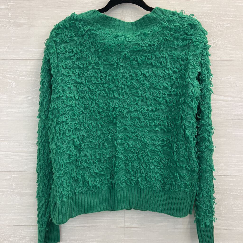 33 Degrees Green Textured Knit Ornament Cardigan Sweater Medium