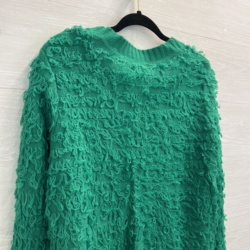 33 Degrees Green Textured Knit Ornament Cardigan Sweater Medium