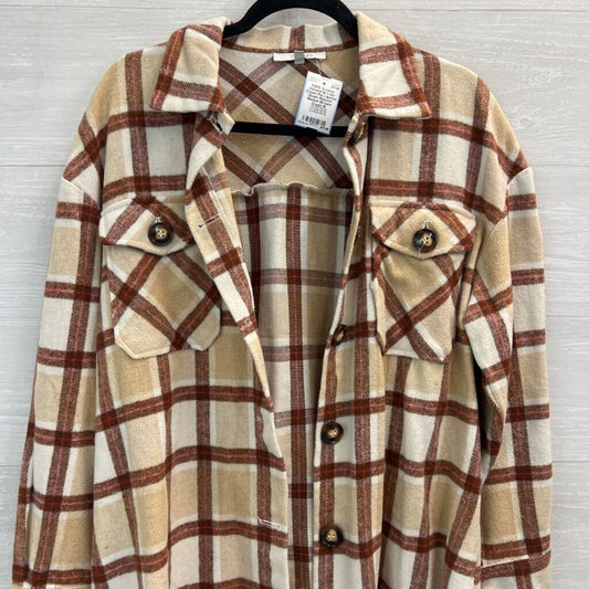 Veveret Brown/ Cream Plaid Button Down Shacket Medium