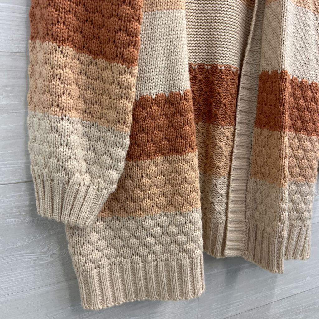 Olive and Oak Cream/ Orange Striped Knit Open Front Long Sweater Small
