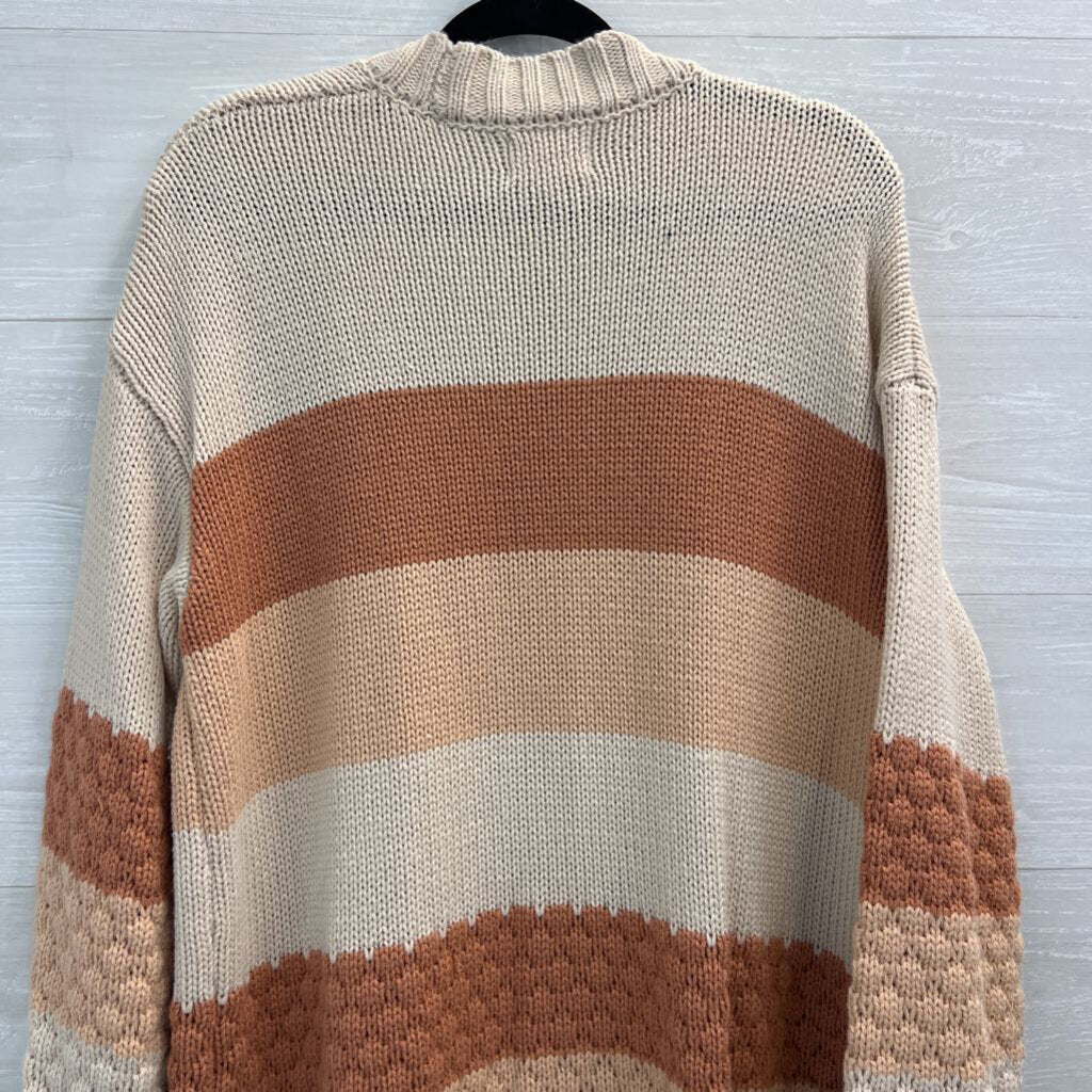 Olive and Oak Cream/ Orange Striped Knit Open Front Long Sweater Small
