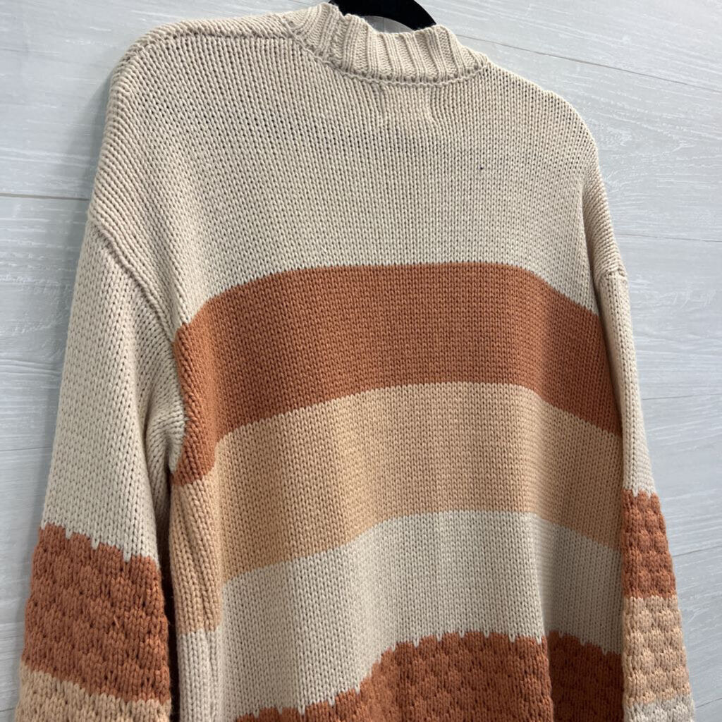 Olive and Oak Cream/ Orange Striped Knit Open Front Long Sweater Small