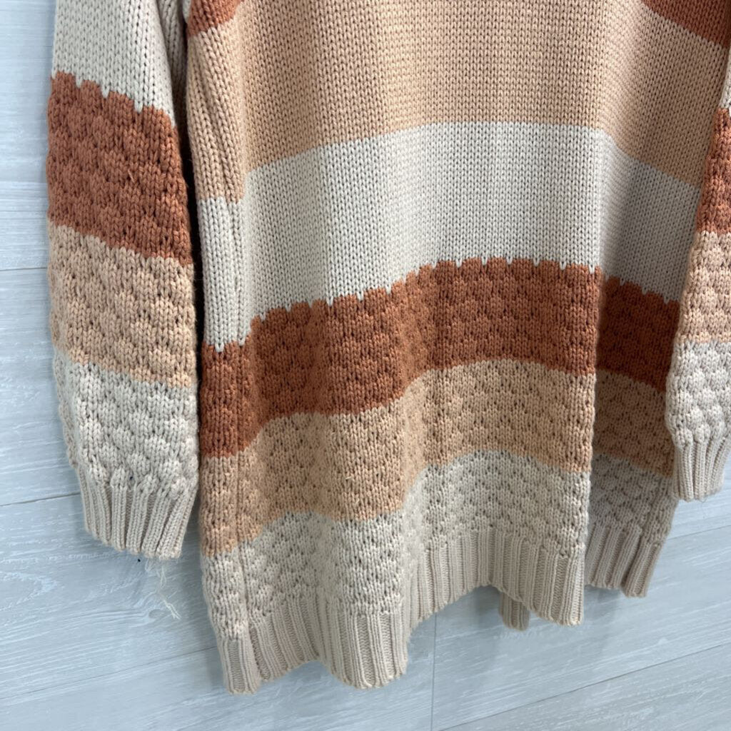 Olive and Oak Cream/ Orange Striped Knit Open Front Long Sweater Small