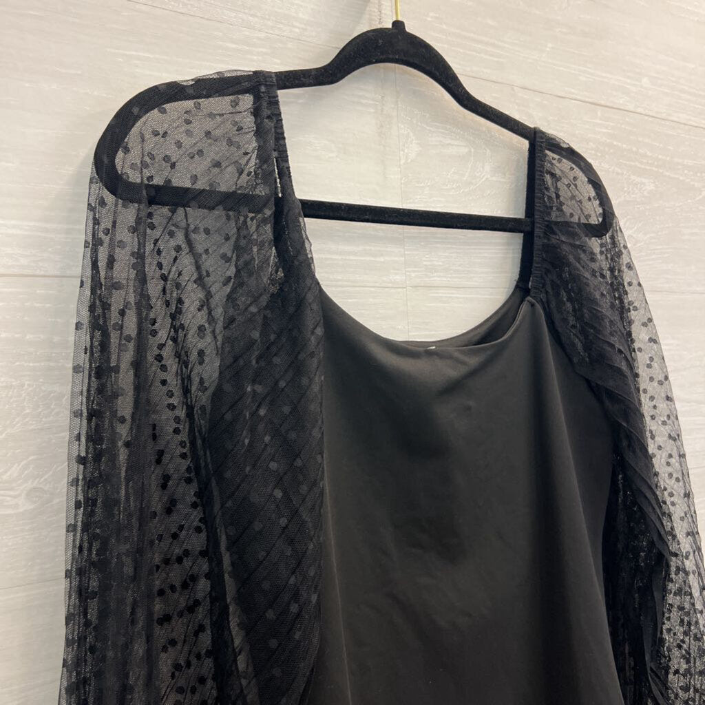 Black Sheer Polka Dot Long Sleeve Bodysuit Medium