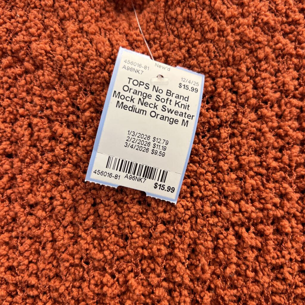 Orange Soft Knit Mock Neck Sweater Medium