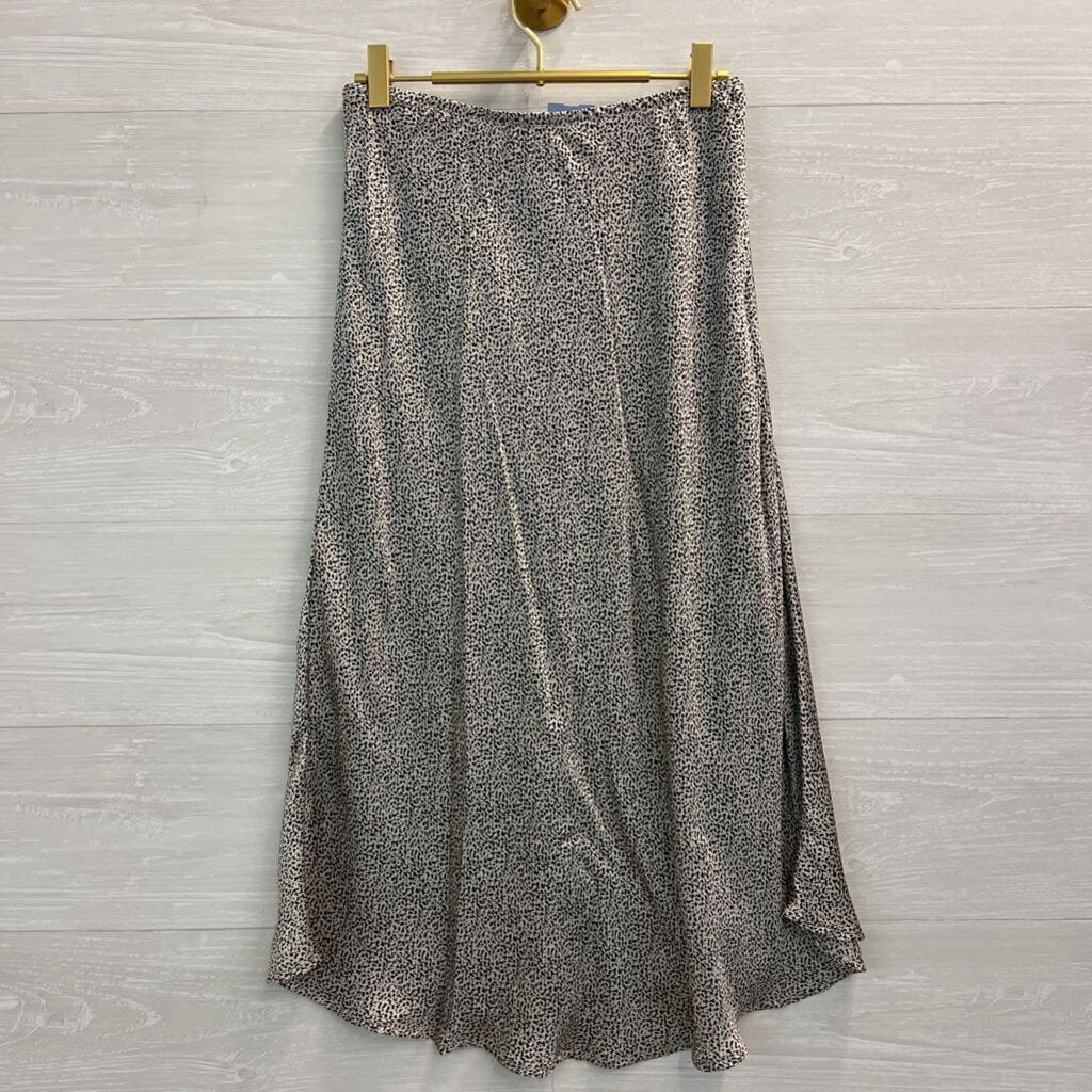 Sienna Sky Beige/ Black Silky Print Midi Skirt Large