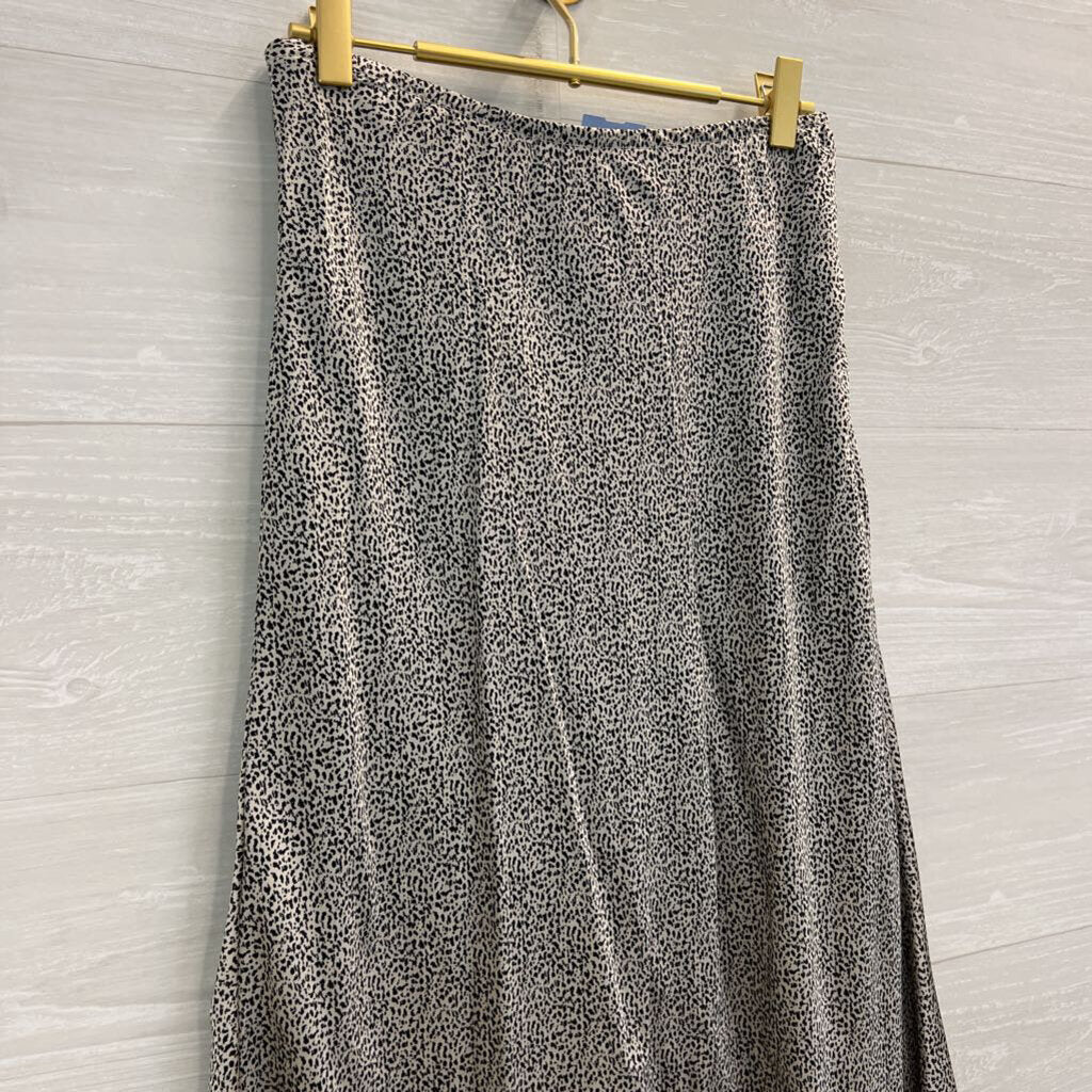 Sienna Sky Beige/ Black Silky Print Midi Skirt Large