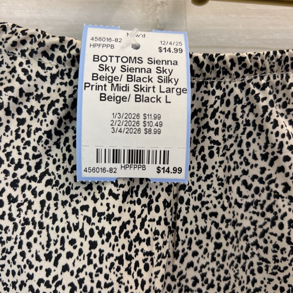 Sienna Sky Beige/ Black Silky Print Midi Skirt Large