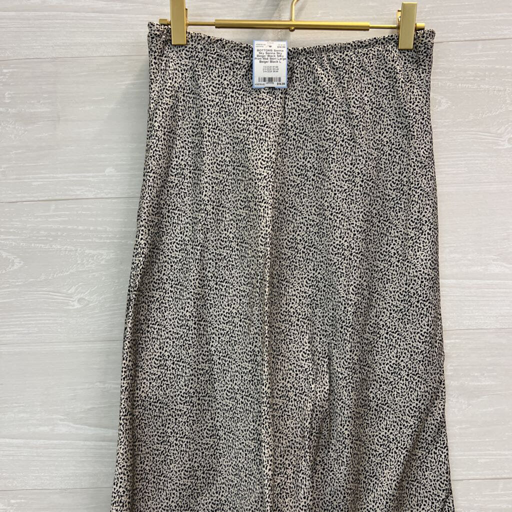 Sienna Sky Beige/ Black Silky Print Midi Skirt Large