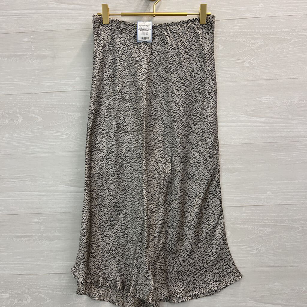 Sienna Sky Beige/ Black Silky Print Midi Skirt Large