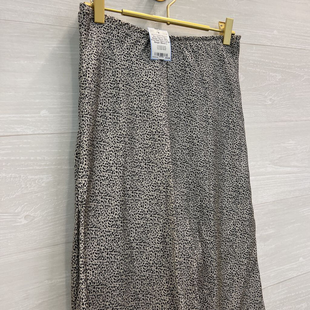 Sienna Sky Beige/ Black Silky Print Midi Skirt Large