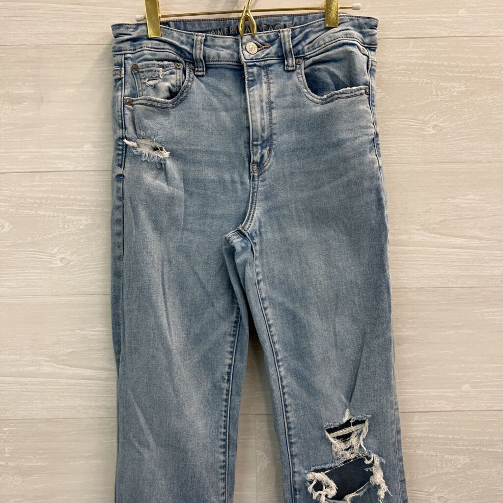 American Eagle Light Wash Distressed Super High Rise Flare Jeans 8