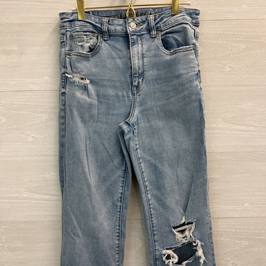 American Eagle Light Wash Distressed Super High Rise Flare Jeans 8