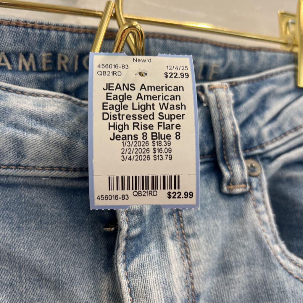 American Eagle Light Wash Distressed Super High Rise Flare Jeans 8