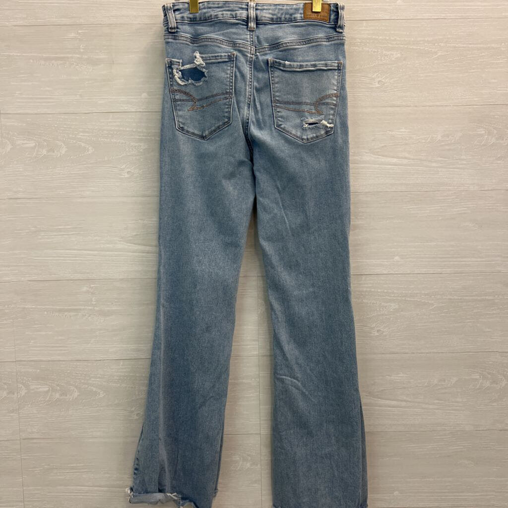 American Eagle Light Wash Distressed Super High Rise Flare Jeans 8